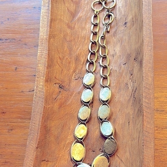 Vintage Rachel Zoe Chunky Necklace Nut Stone Gold Tone Size 16” Toggle - Picture 5 of 6